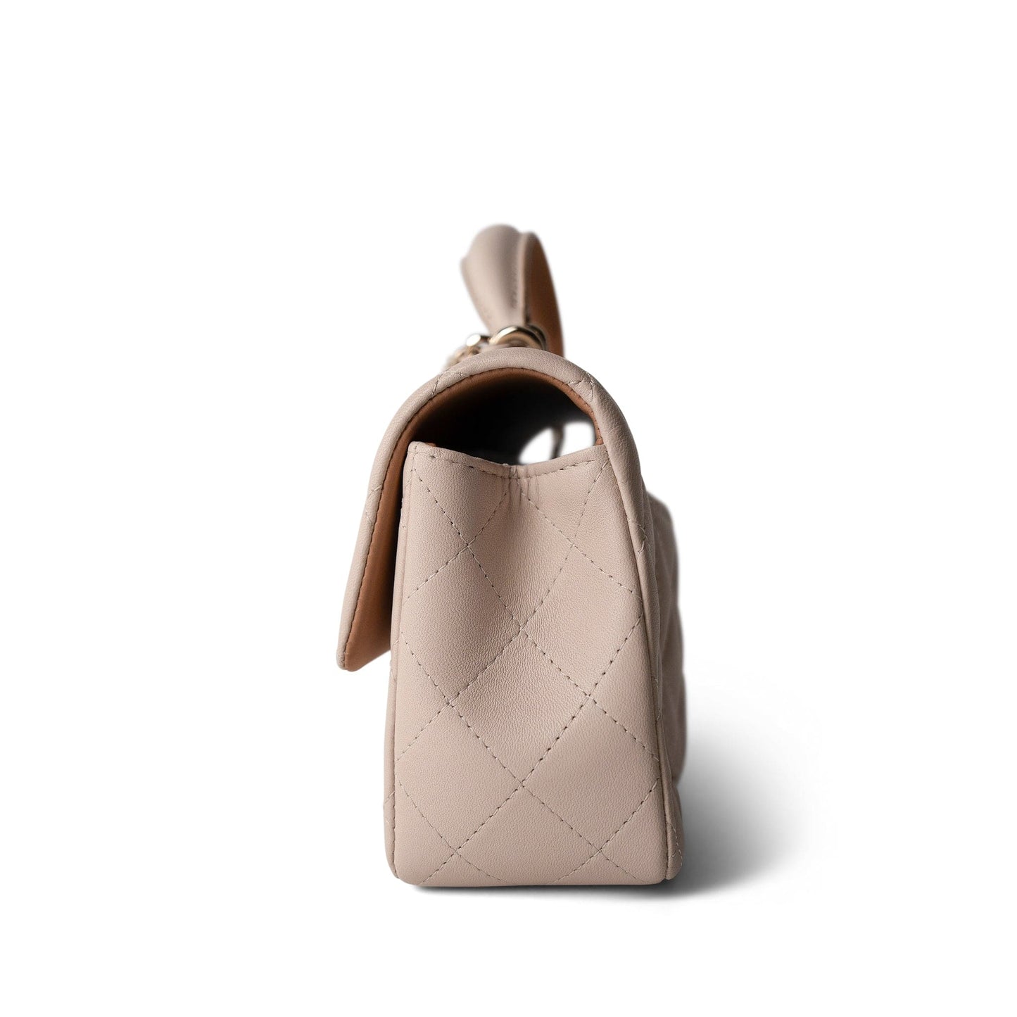 22C Light Beige / Beige Lambskin Quilted Mini Top Handle Light Gold Hardware