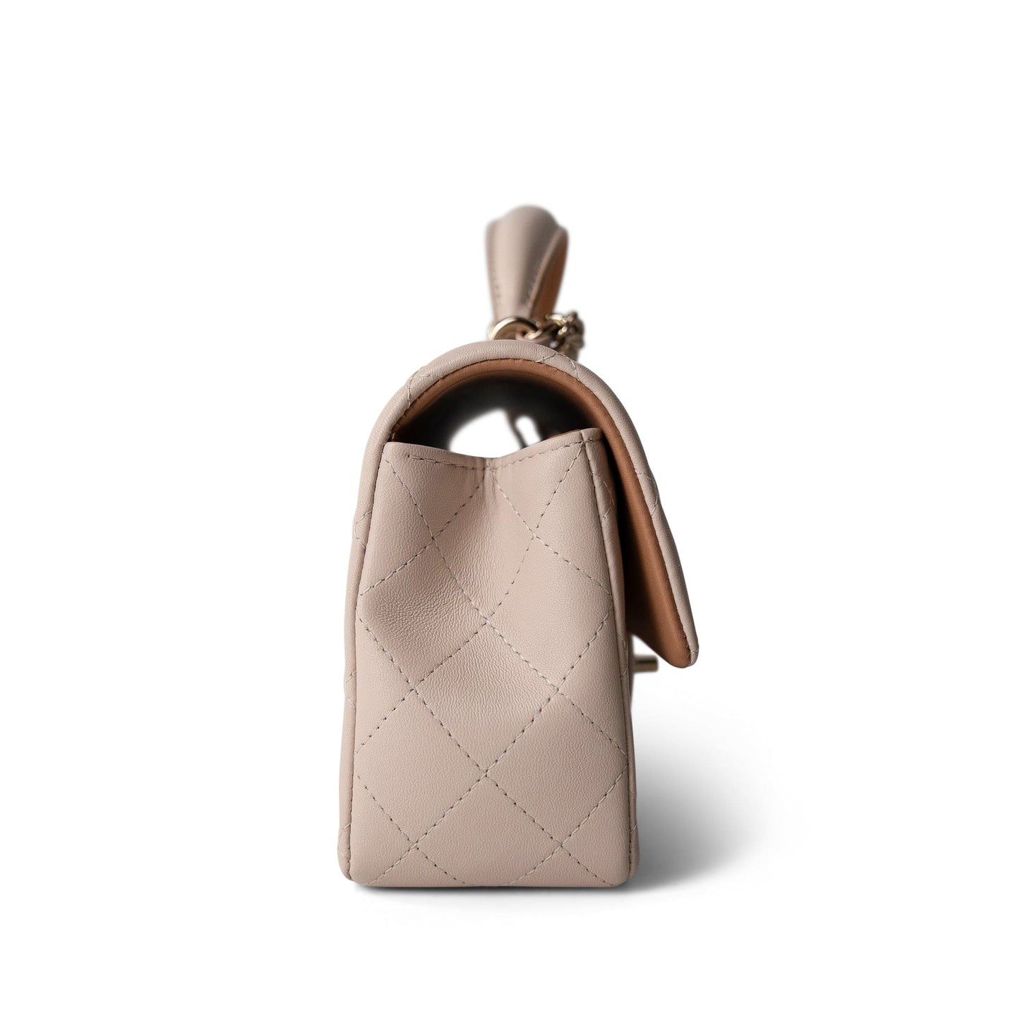 22C Light Beige / Beige Lambskin Quilted Mini Top Handle Light Gold Hardware