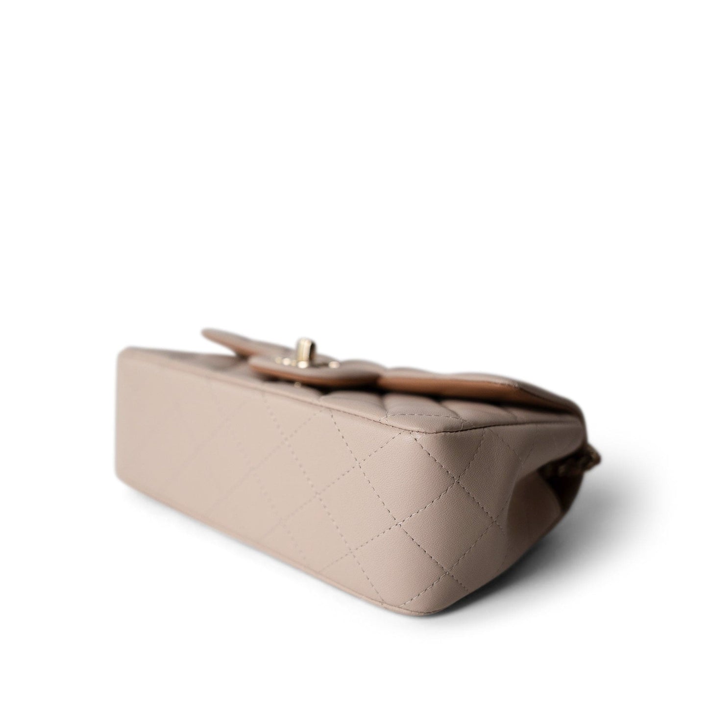 22C Light Beige / Beige Lambskin Quilted Mini Top Handle Light Gold Hardware