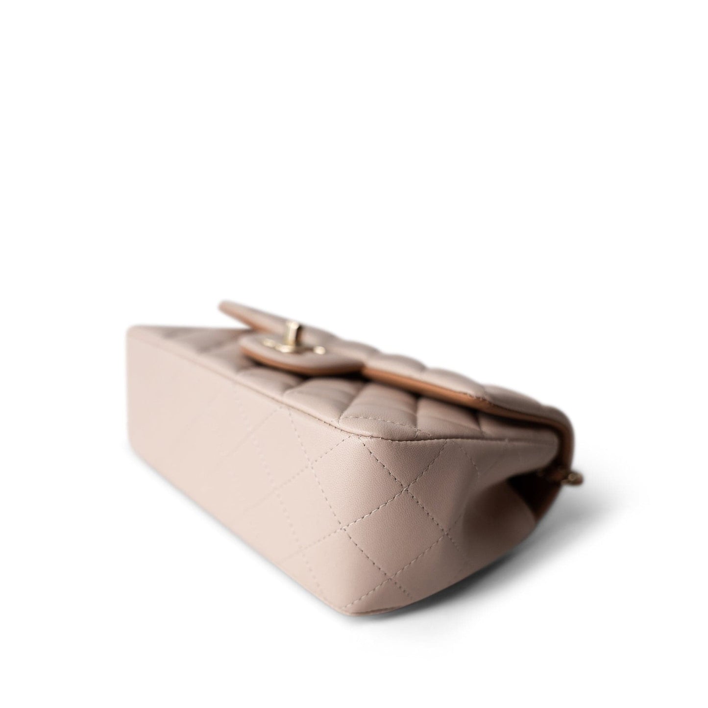 22C Light Beige / Beige Lambskin Quilted Mini Top Handle Light Gold Hardware