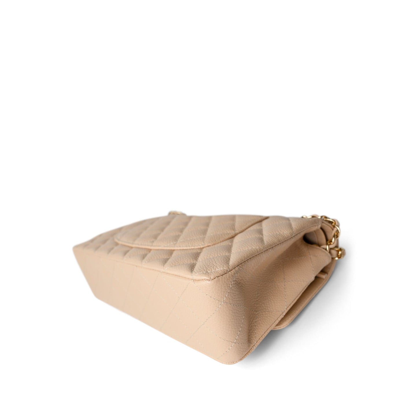 Beige Clair Caviar Quilted Classic Flap Medium Gold Hardware
