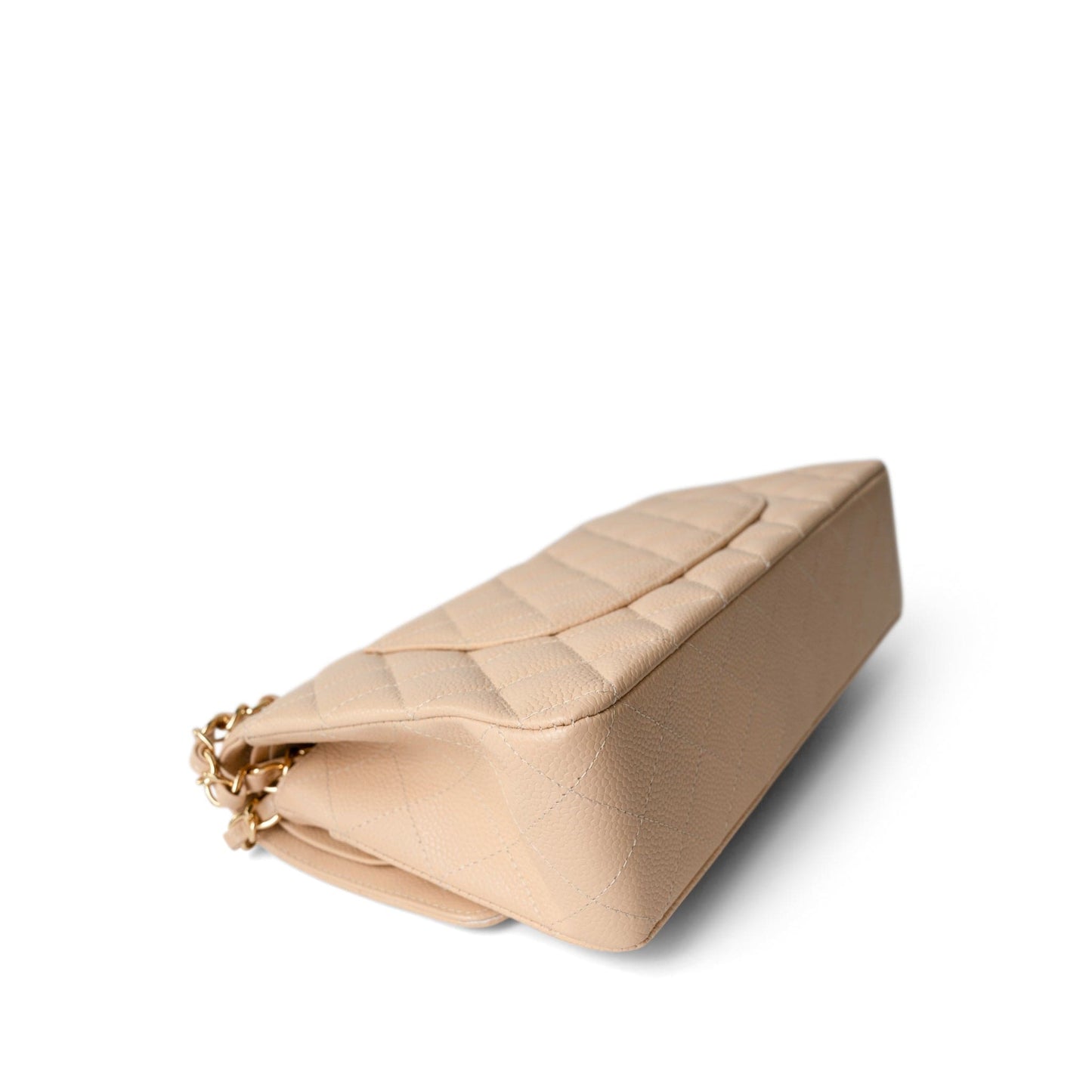 Beige Clair Caviar Quilted Classic Flap Medium Gold Hardware