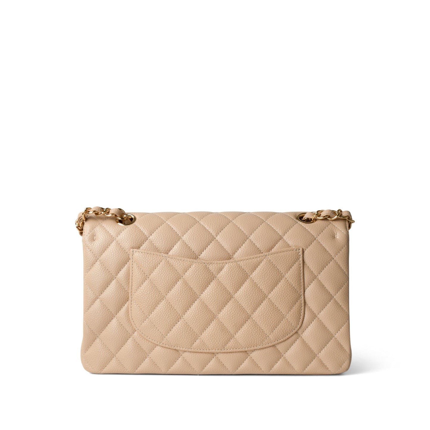 Beige Clair Caviar Quilted Classic Flap Medium Gold Hardware