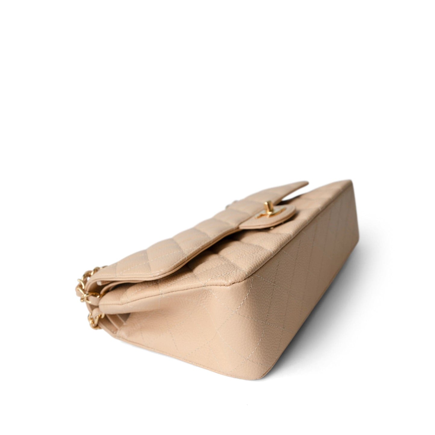 Beige Clair Caviar Quilted Classic Flap Medium Gold Hardware