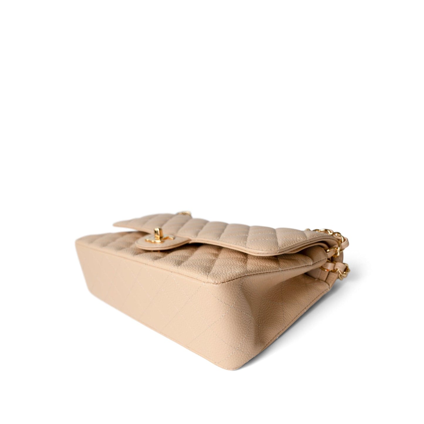 Beige Clair Caviar Quilted Classic Flap Medium Gold Hardware