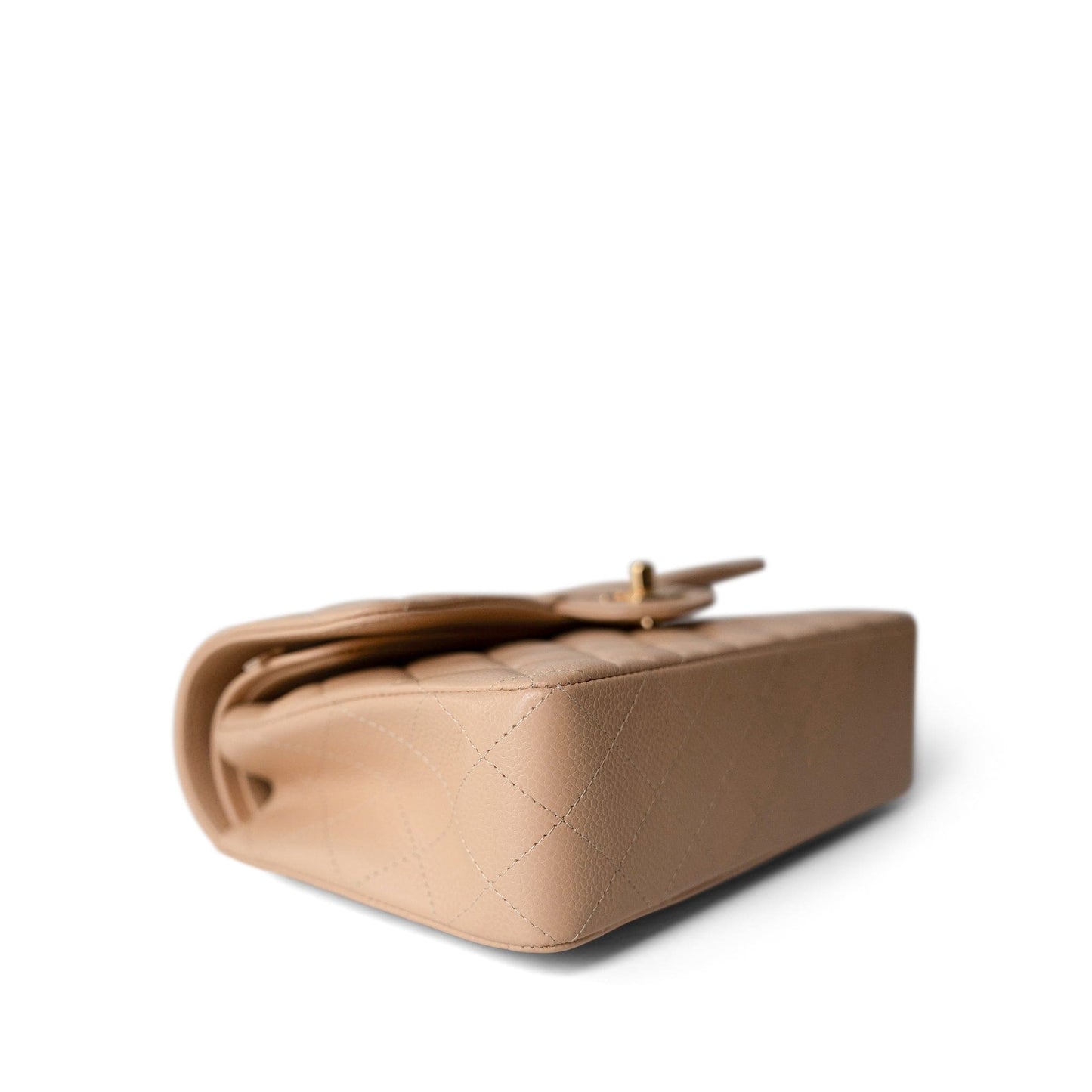 Beige Clair Caviar Quilted Classic Flap Small Gold Hardware