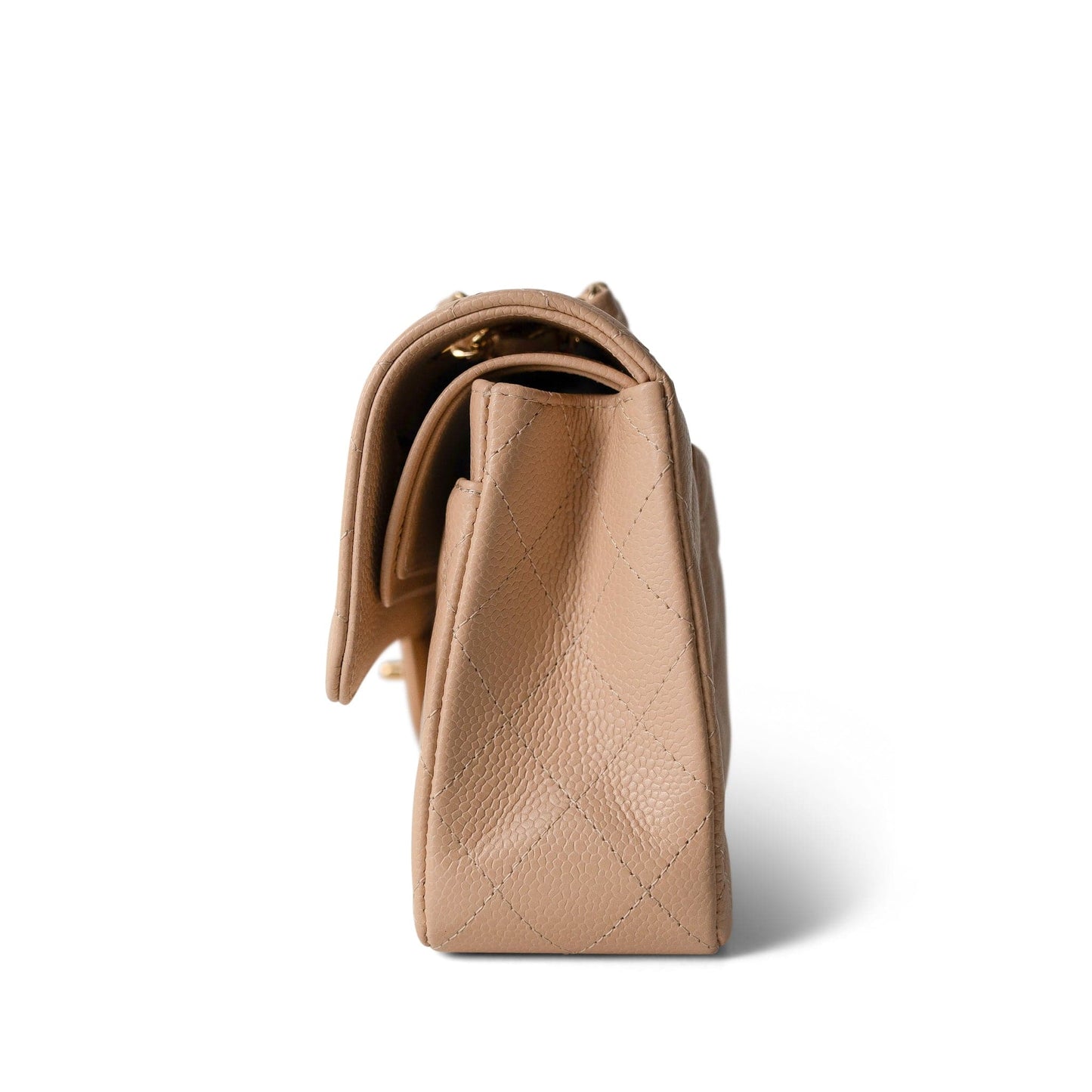 Beige Clair Caviar Quilted Classic Flap Small Gold Hardware