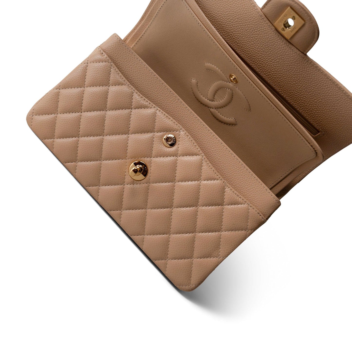 Beige Clair Caviar Quilted Classic Flap Small Gold Hardware