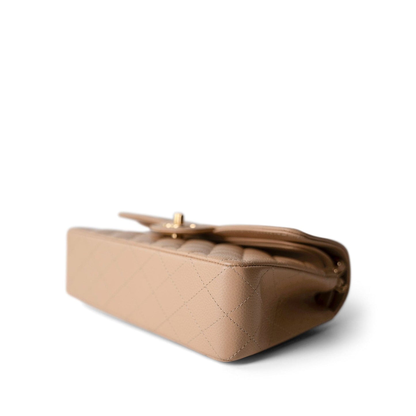 Beige Clair Caviar Quilted Classic Flap Small Gold Hardware