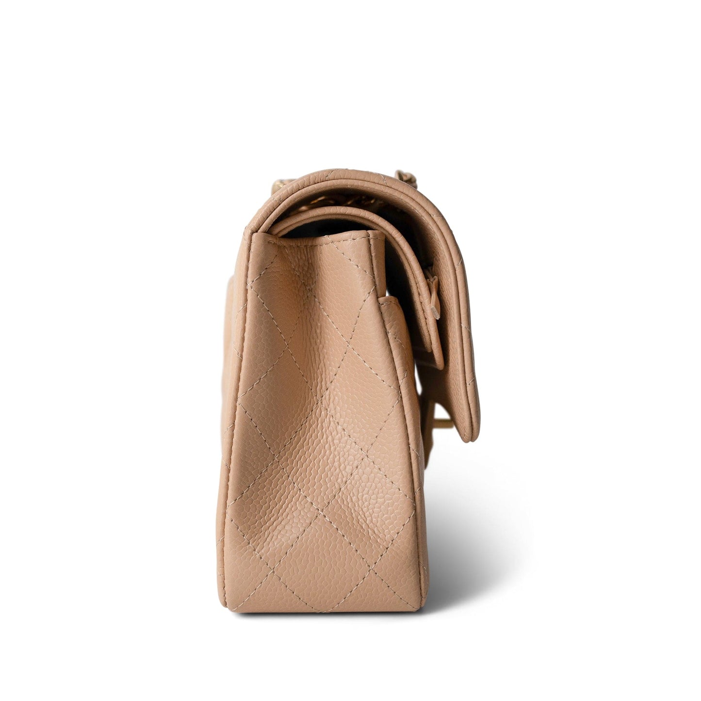 Beige Clair Caviar Quilted Classic Flap Small Gold Hardware