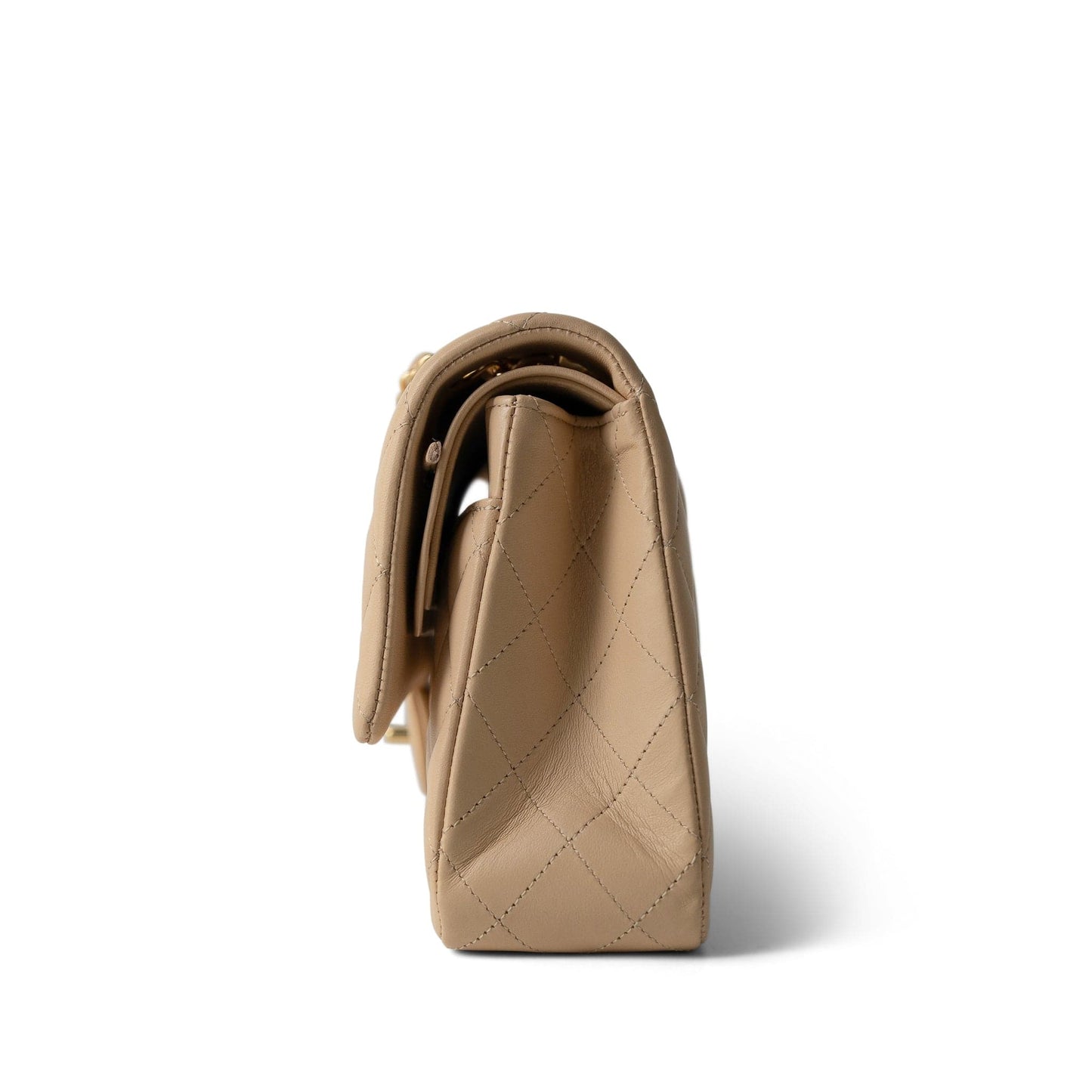 Beige Clair Lambskin Quilted Classic Flap Medium Gold Hardware