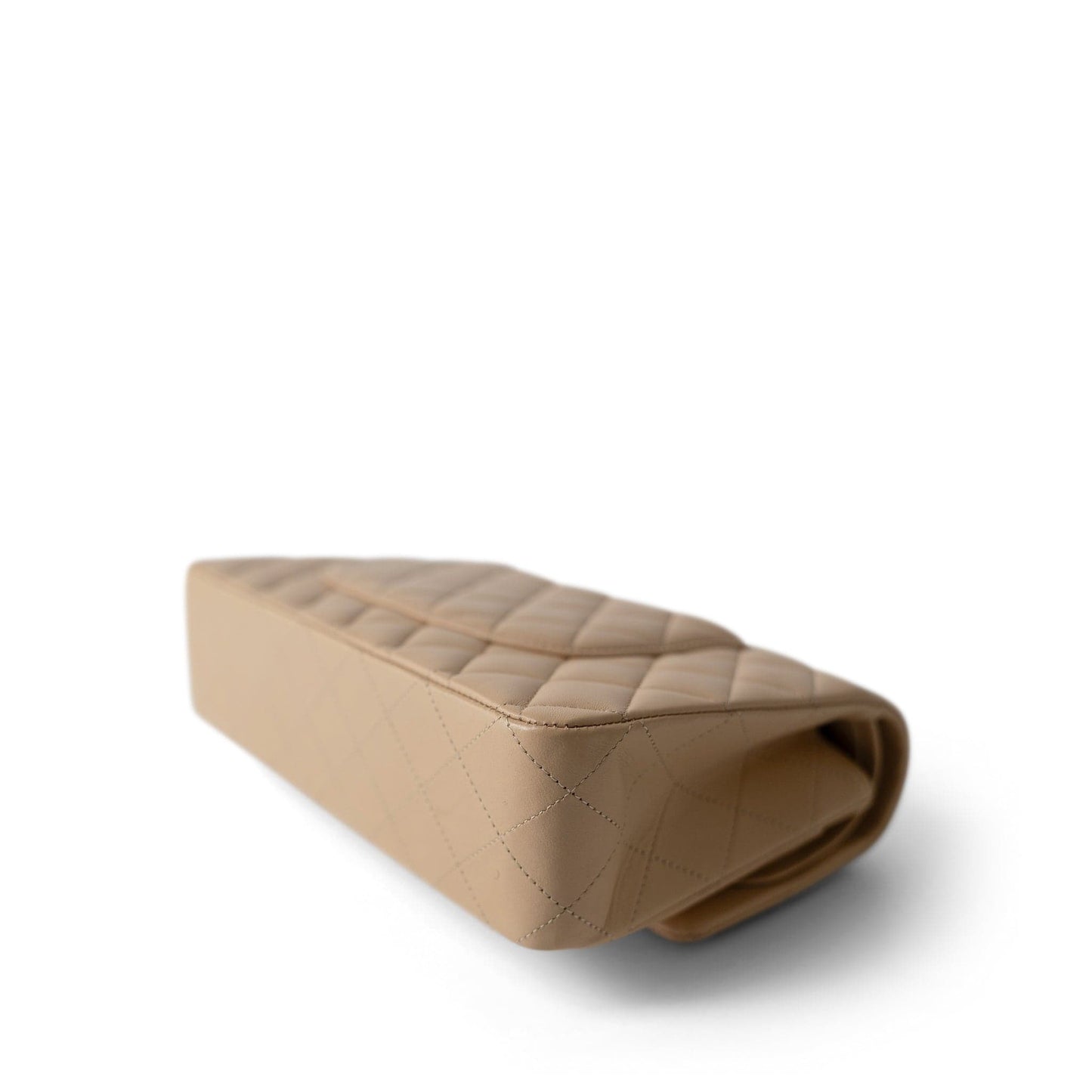 Beige Clair Lambskin Quilted Classic Flap Medium Gold Hardware