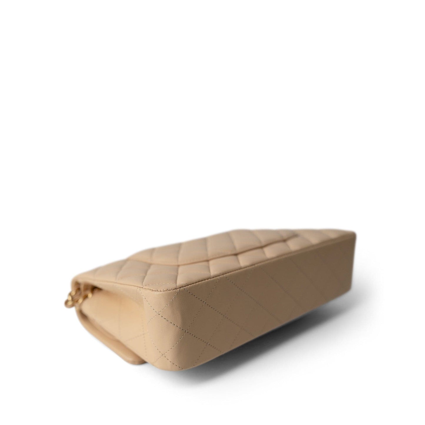 Beige Clair Lambskin Quilted Classic Flap Medium Gold Hardware