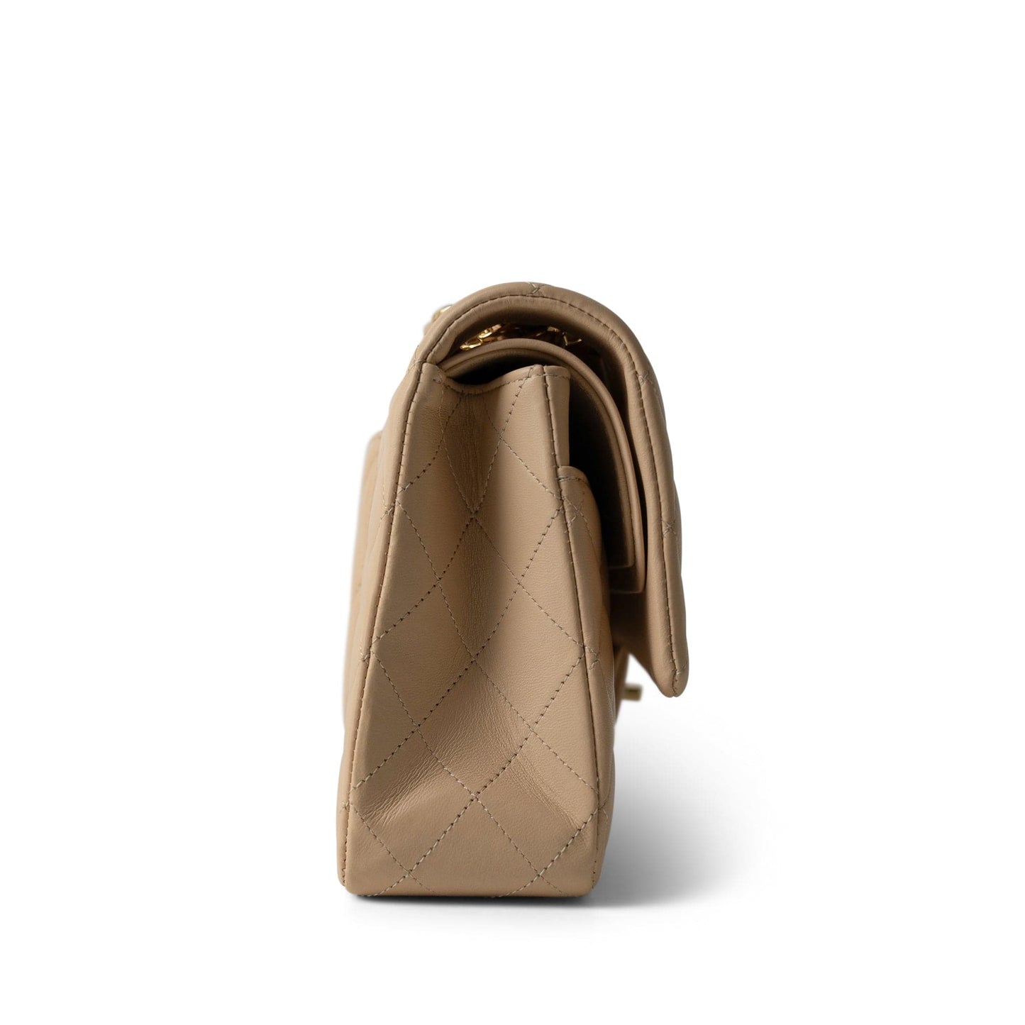 Beige Clair Lambskin Quilted Classic Flap Medium Gold Hardware