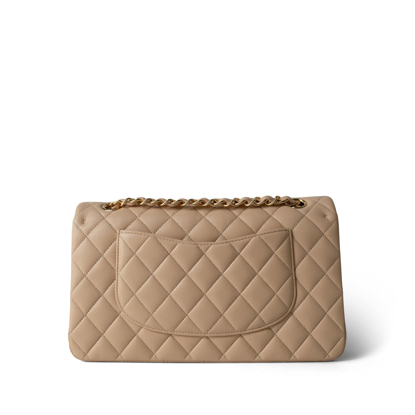 Beige Clair Lambskin Quilted Classic Flap Medium Gold Hardware