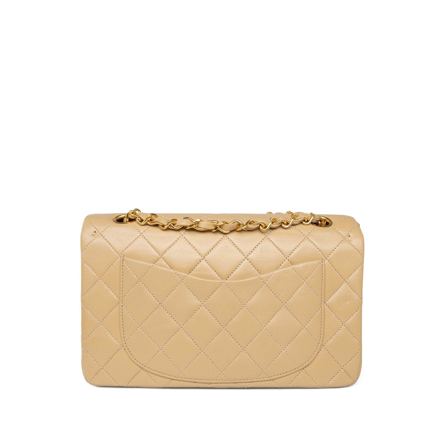 Beige Lambskin Quilted Classic Flap Small Gold Hardware