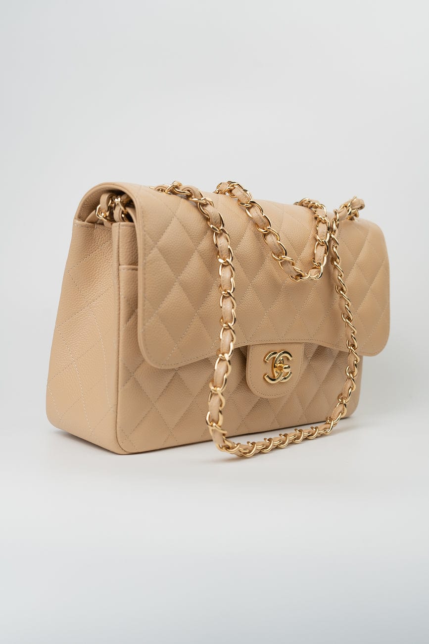Beige Clair Caviar Quilted Classic Flap Jumbo GHW