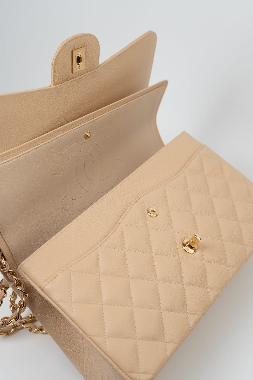 Beige Clair Caviar Quilted Classic Flap Jumbo GHW