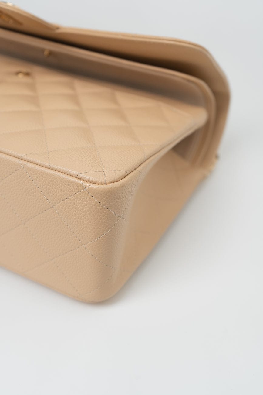 Beige Clair Caviar Quilted Classic Flap Jumbo GHW