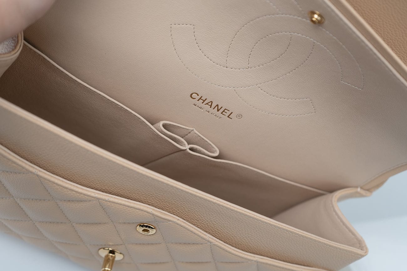 Beige Clair Caviar Quilted Classic Flap Jumbo GHW