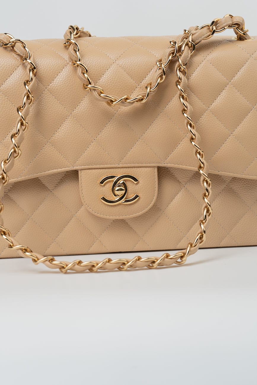 Beige Clair Caviar Quilted Classic Flap Jumbo GHW
