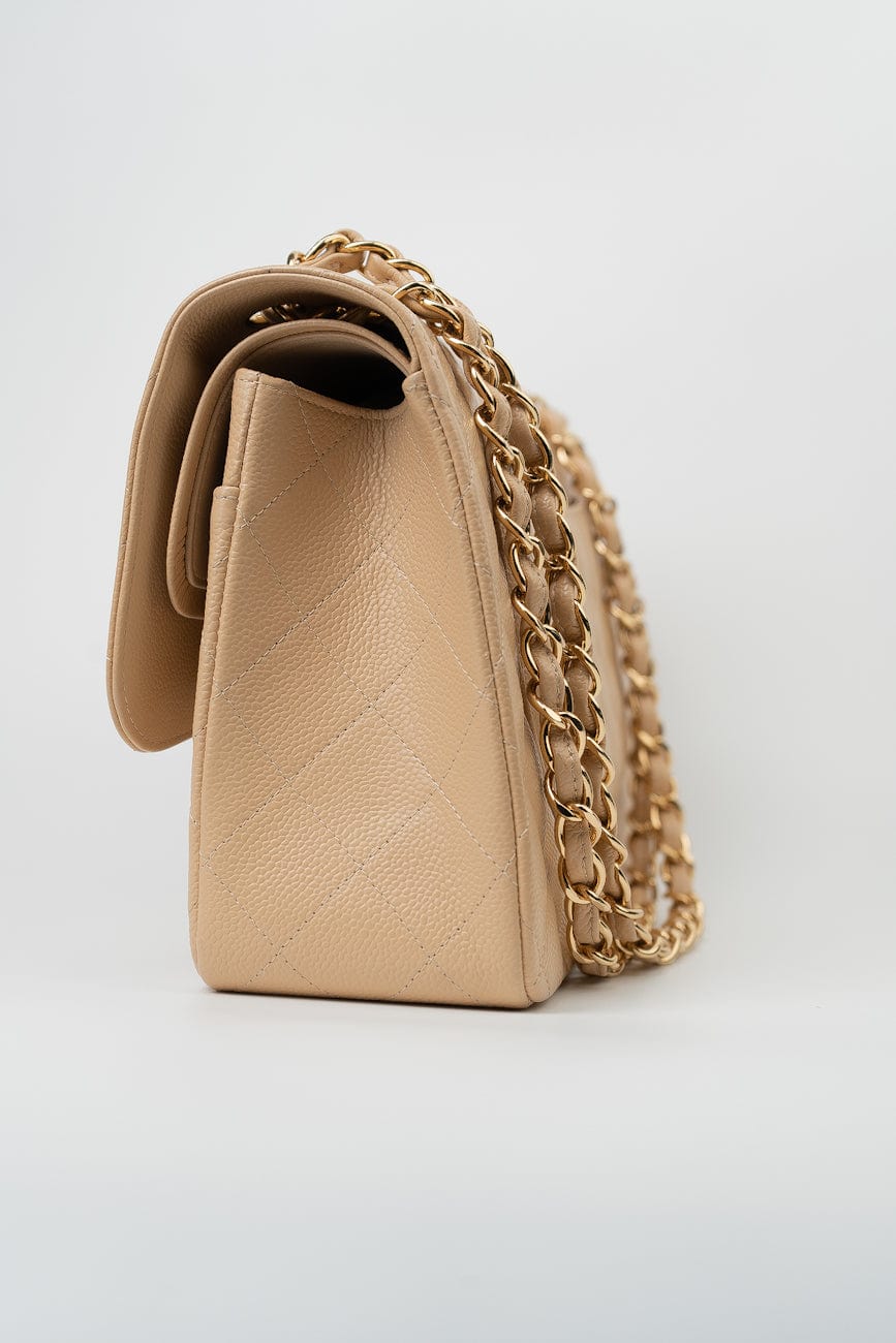 Beige Clair Caviar Quilted Classic Flap Jumbo GHW