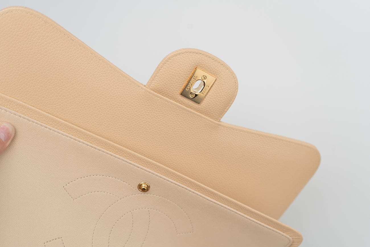 Beige Clair Caviar Quilted Classic Flap Jumbo GHW