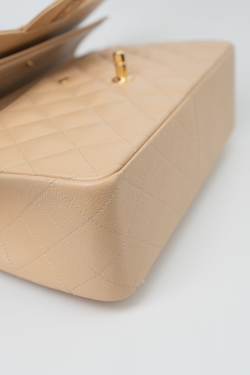 Beige Clair Caviar Quilted Classic Flap Jumbo GHW