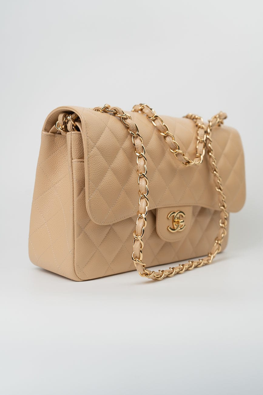 Beige Clair Caviar Quilted Classic Flap Jumbo GHW