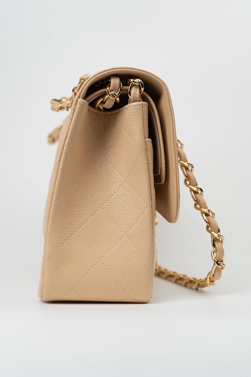 Beige Clair Caviar Quilted Classic Flap Jumbo GHW