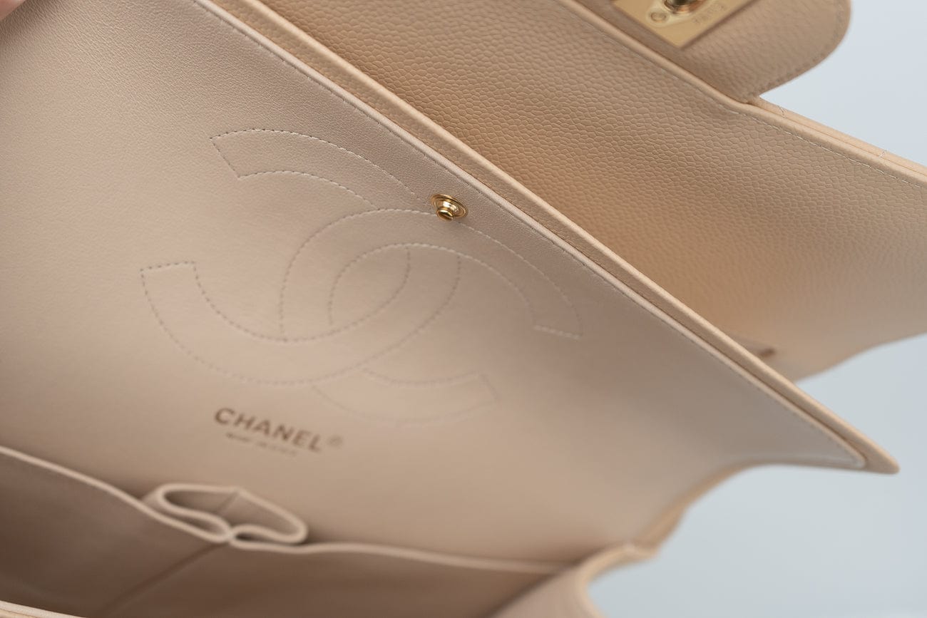 Beige Clair Caviar Quilted Classic Flap Jumbo GHW