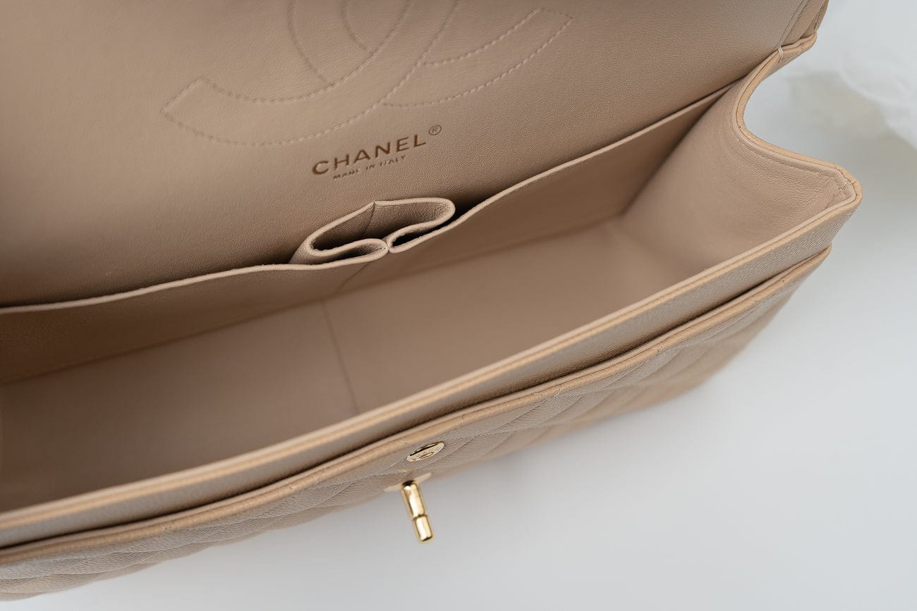 Beige Clair Caviar Quilted Classic Flap Jumbo GHW