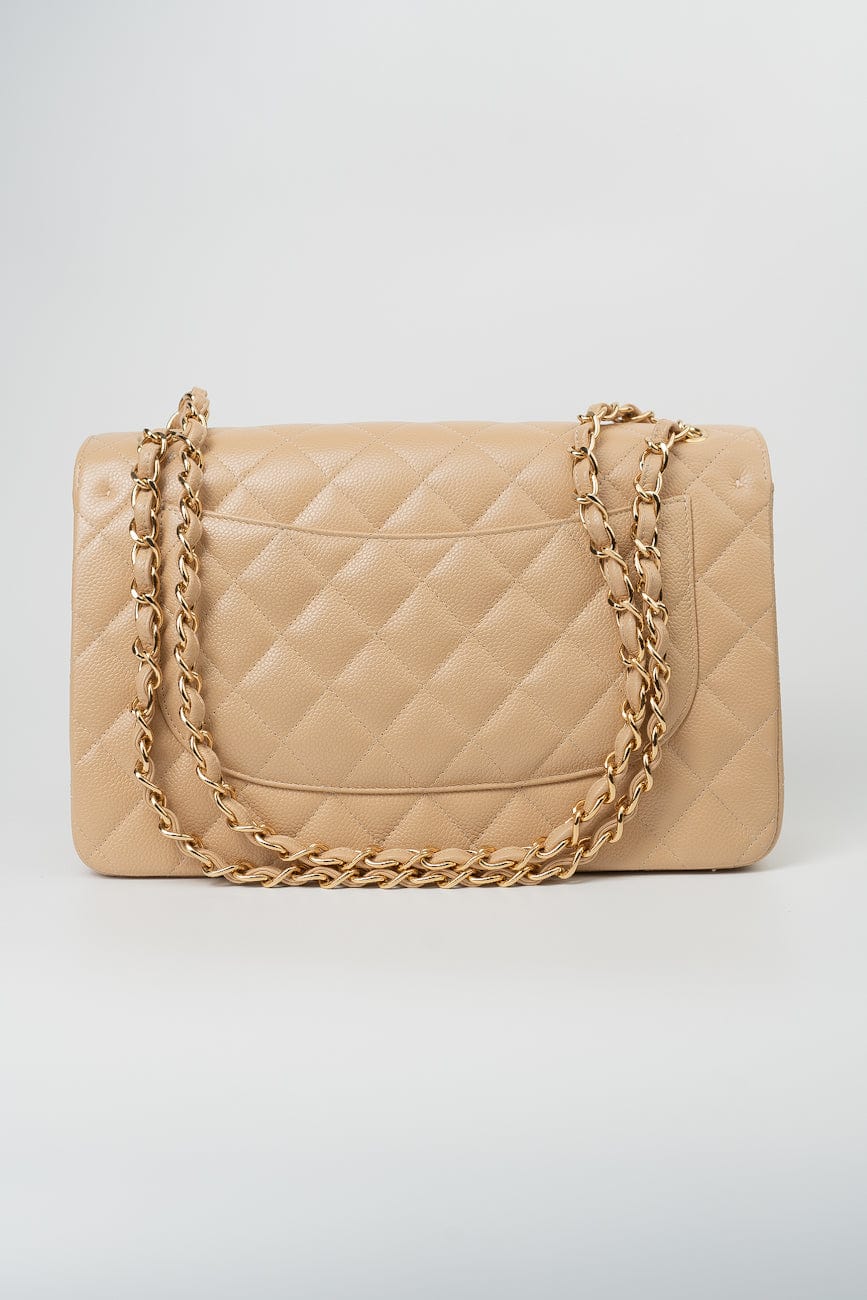 Beige Clair Caviar Quilted Classic Flap Jumbo GHW