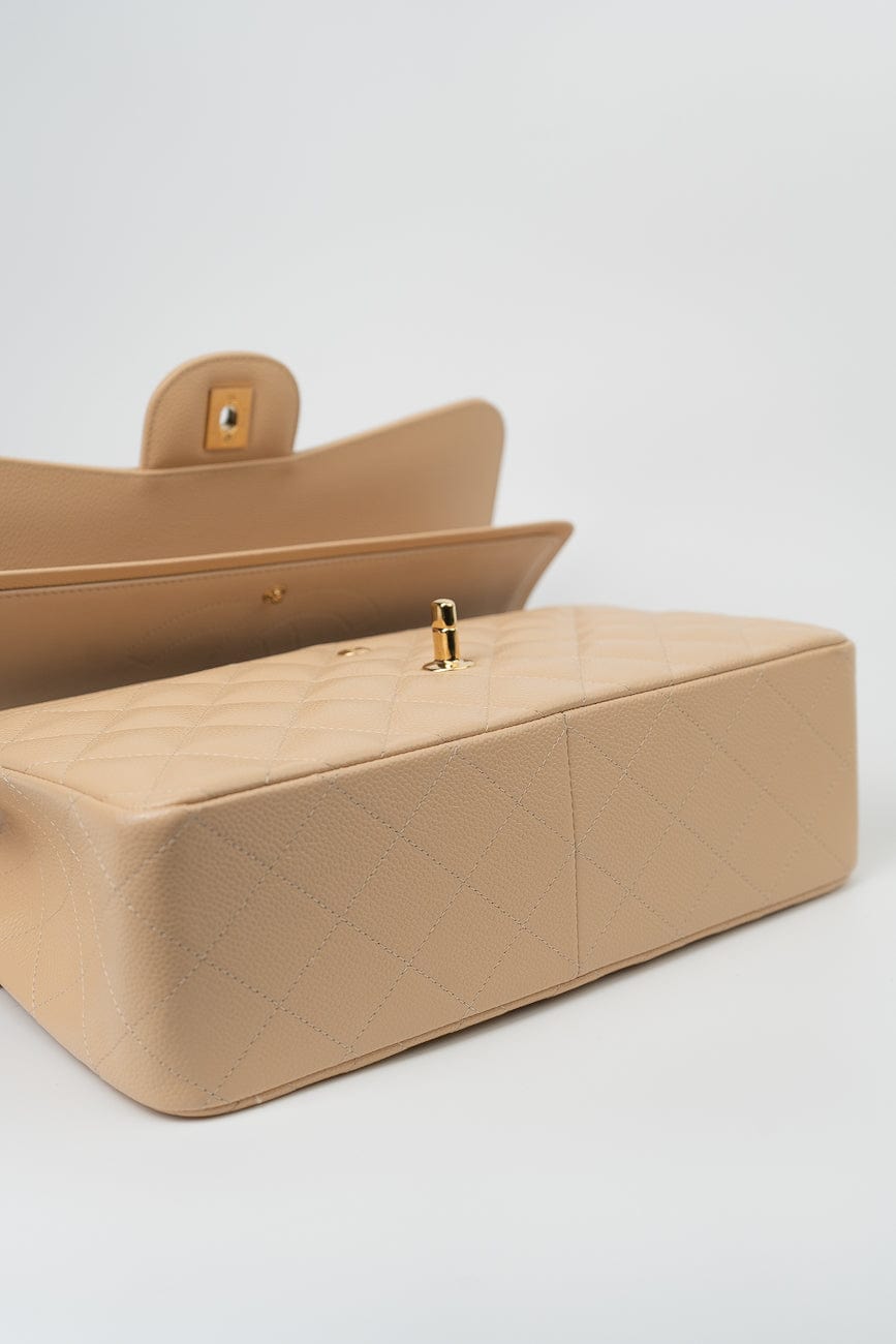 Beige Clair Caviar Quilted Classic Flap Jumbo GHW