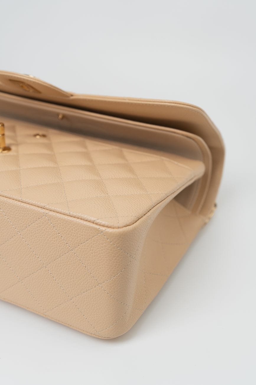 Beige Clair Caviar Quilted Classic Flap Jumbo GHW