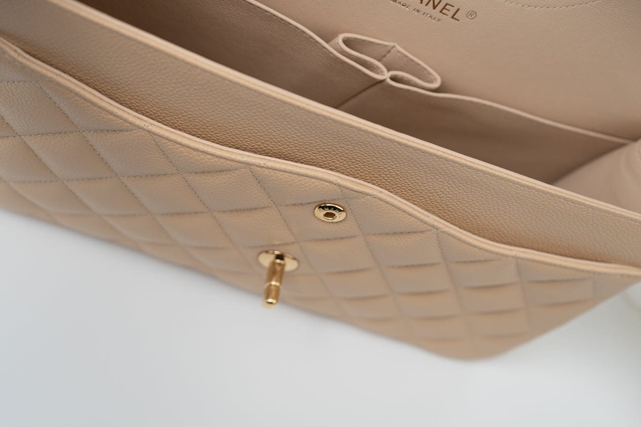 Beige Clair Caviar Quilted Classic Flap Jumbo GHW