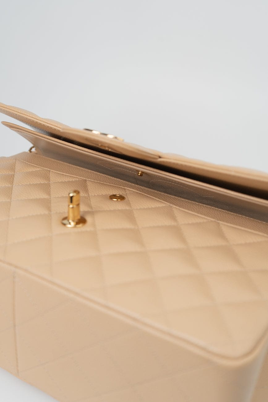 Beige Clair Caviar Quilted Classic Flap Jumbo GHW