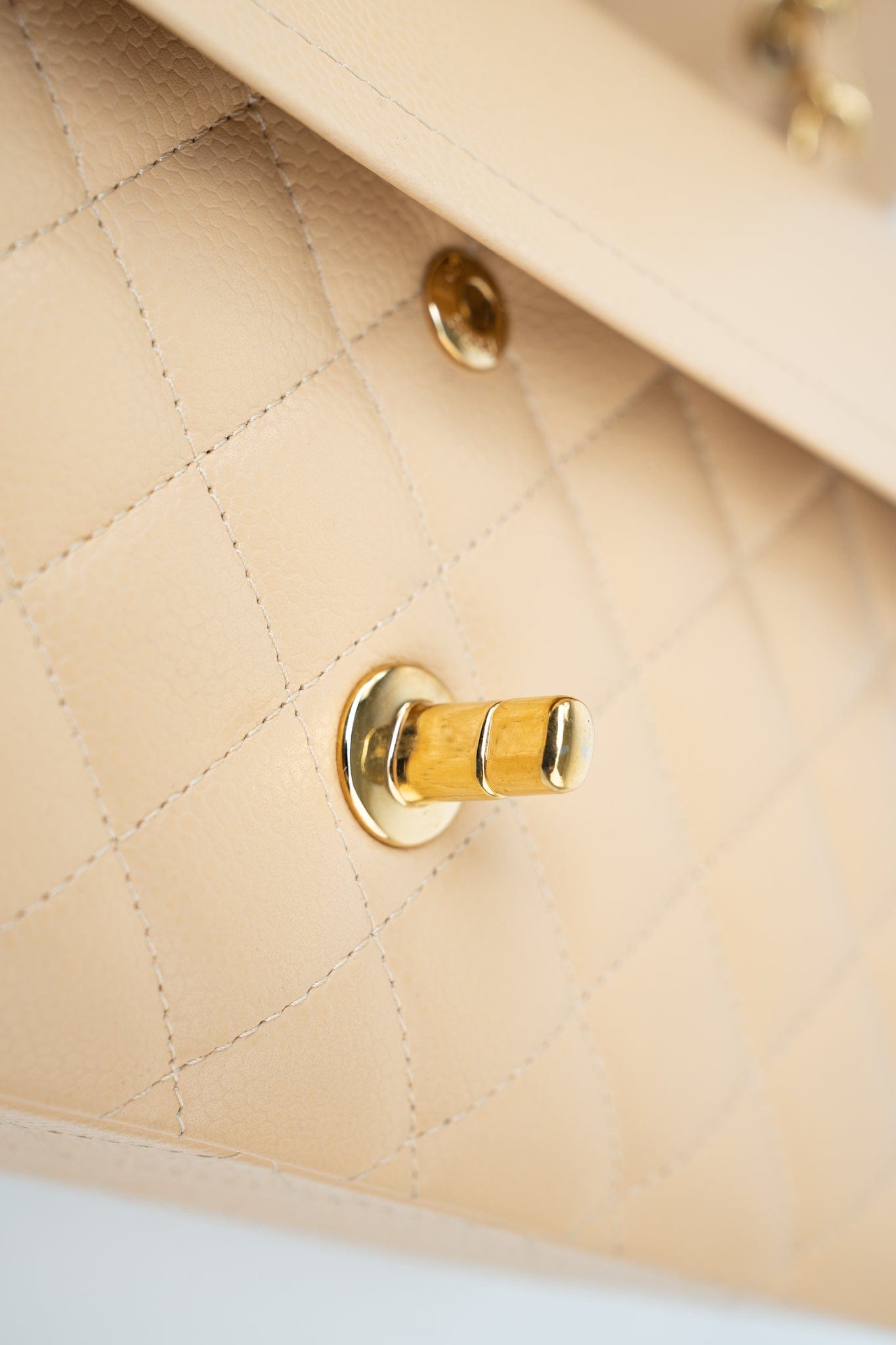 Beige Clair Caviar Quilted Classic Flap Medium Gold Hardware