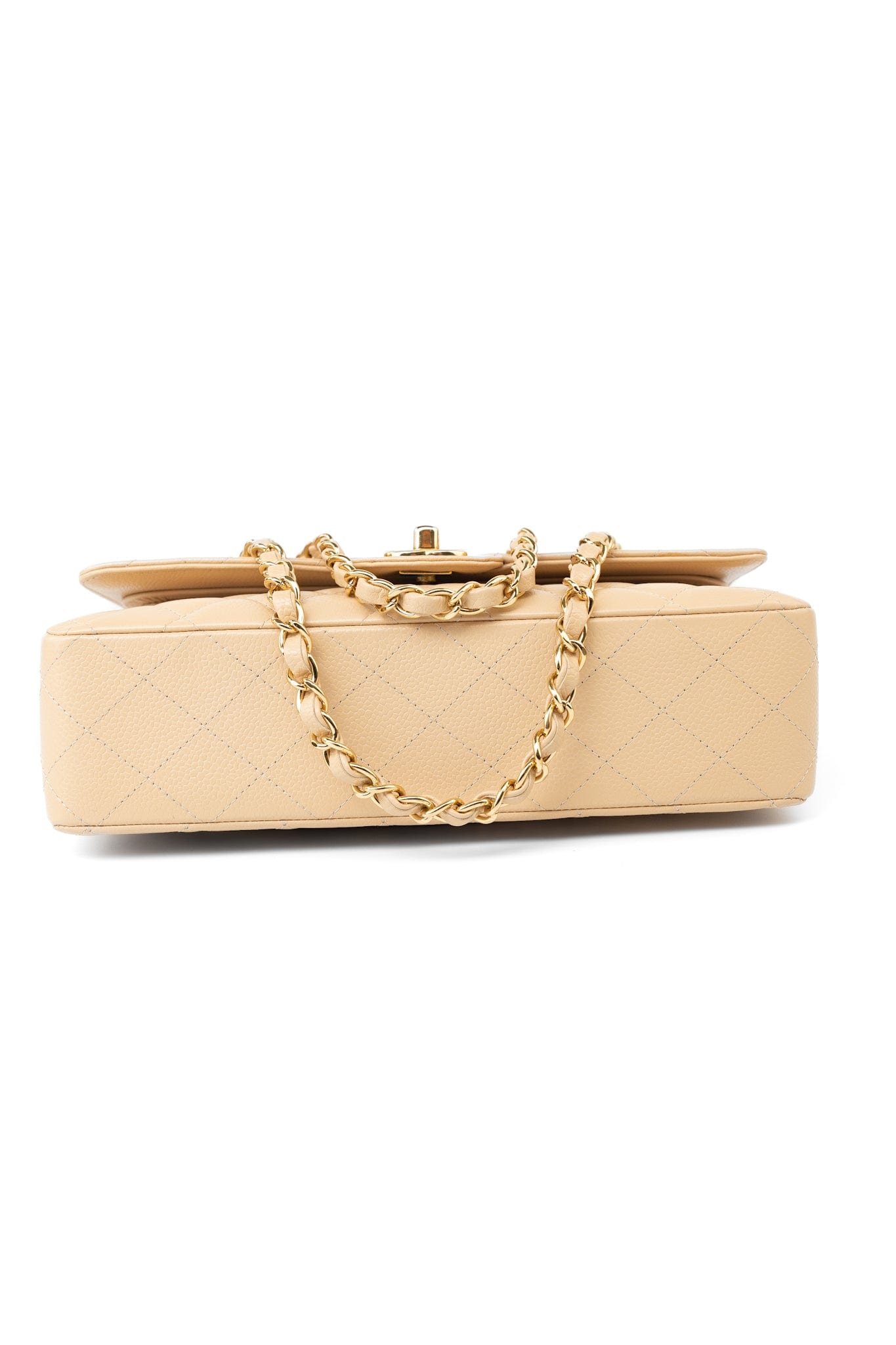 Beige Clair Caviar Quilted Classic Flap Medium Gold Hardware