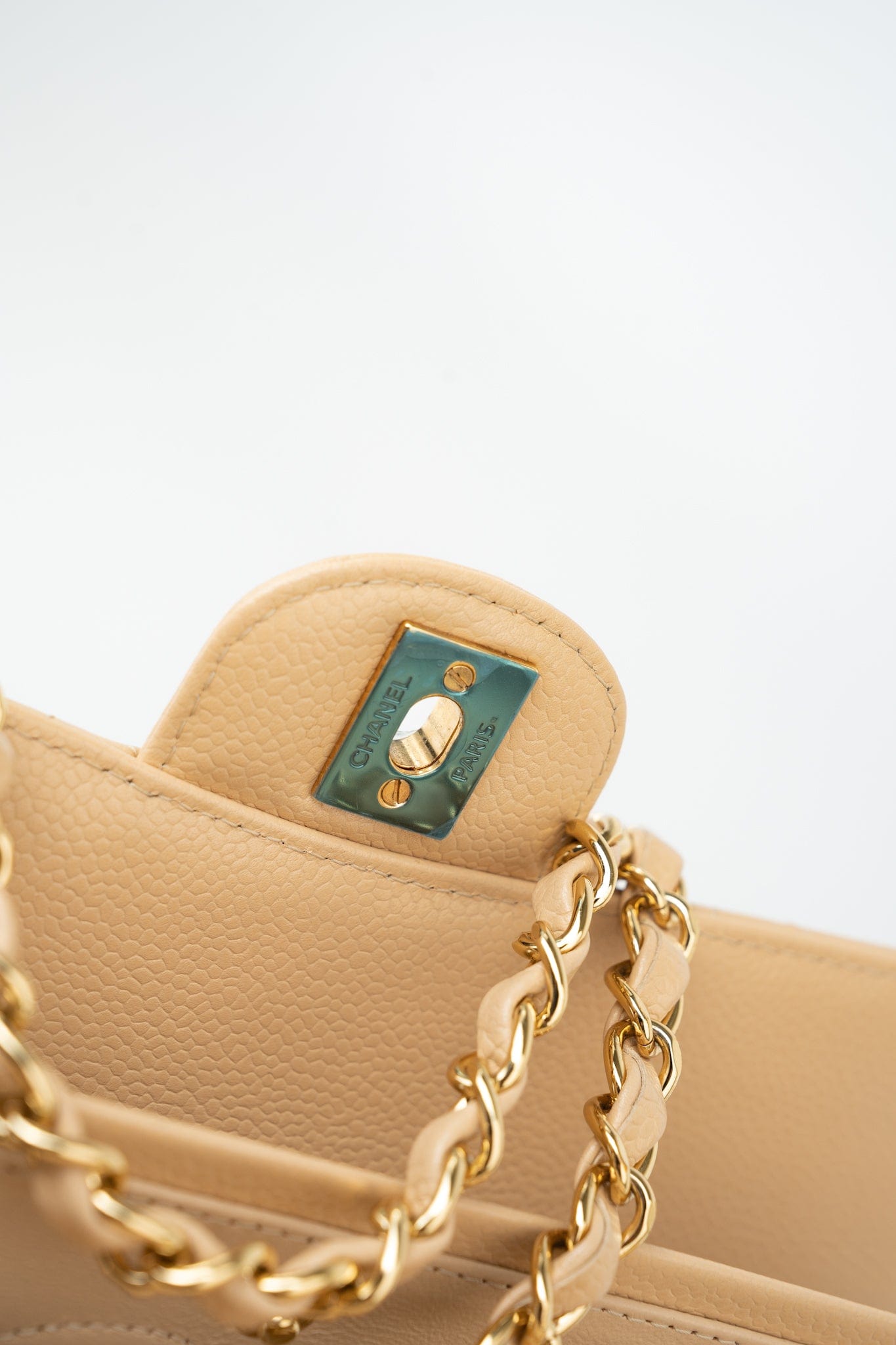 Beige Clair Caviar Quilted Classic Flap Medium Gold Hardware