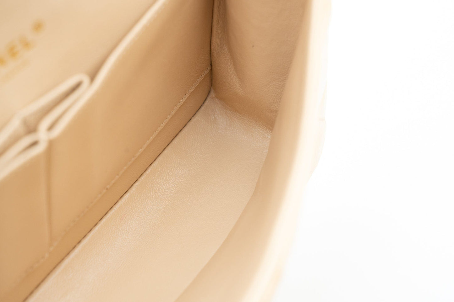 Beige Clair Caviar Quilted Classic Flap Medium Gold Hardware