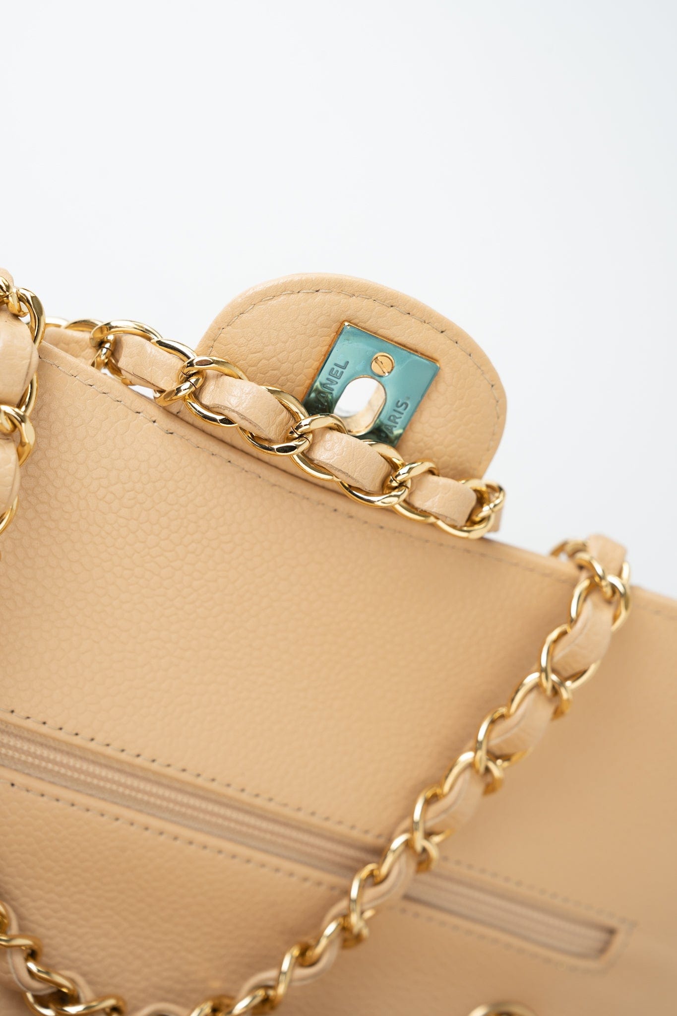 Beige Clair Caviar Quilted Classic Flap Medium Gold Hardware