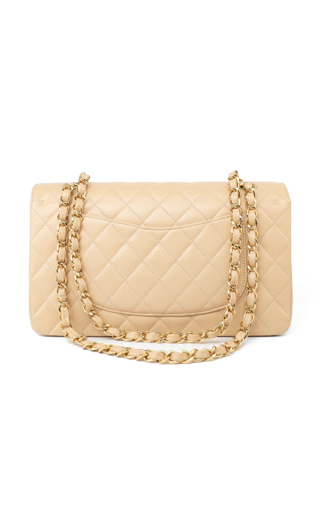 Beige Clair Caviar Quilted Classic Flap Medium Gold Hardware