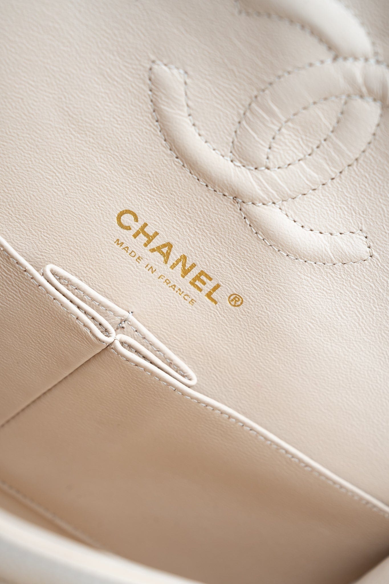 Beige Clair Caviar Quilted Classic Flap Medium Gold Hardware