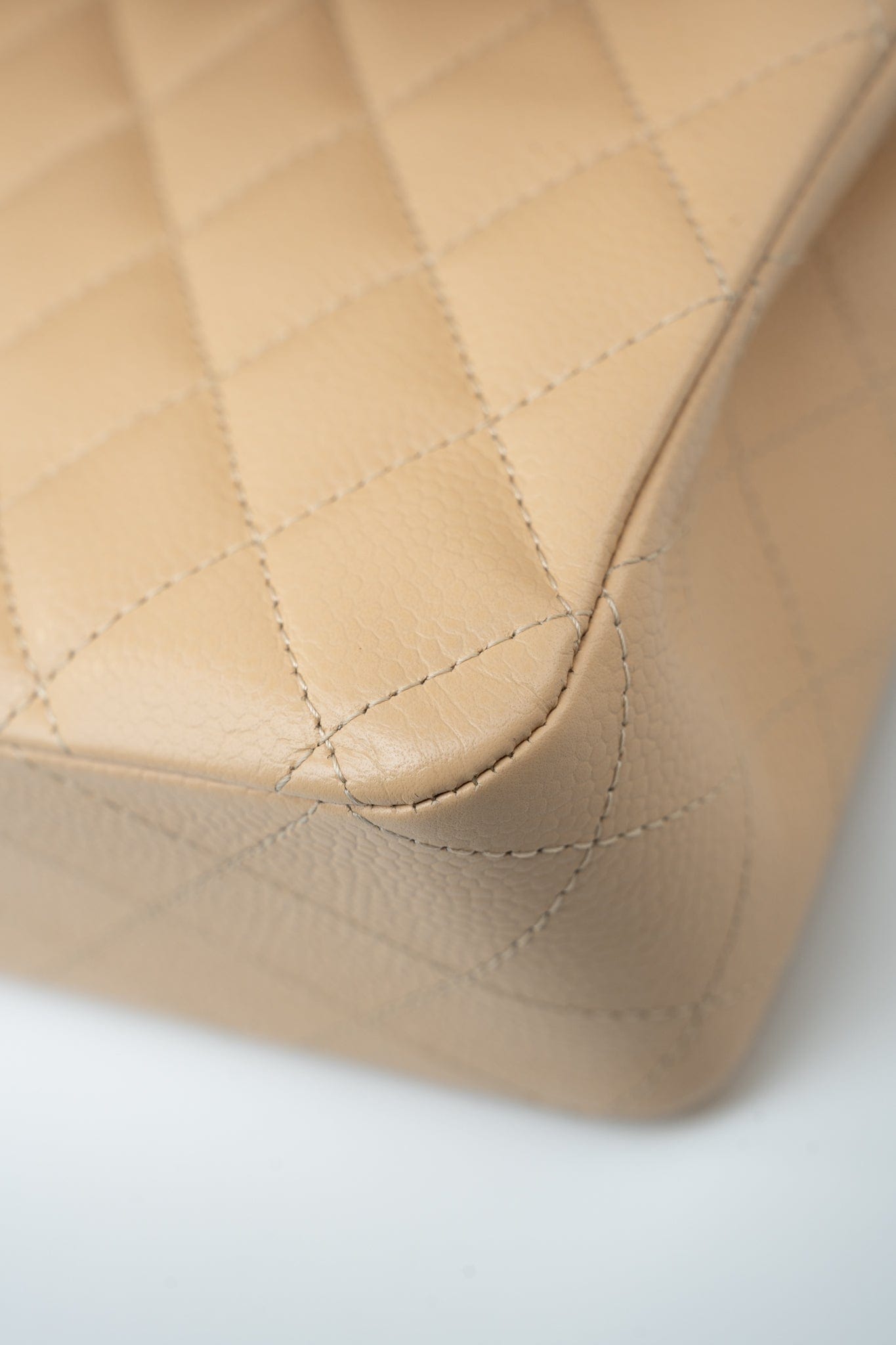 Beige Clair Caviar Quilted Classic Flap Medium Gold Hardware