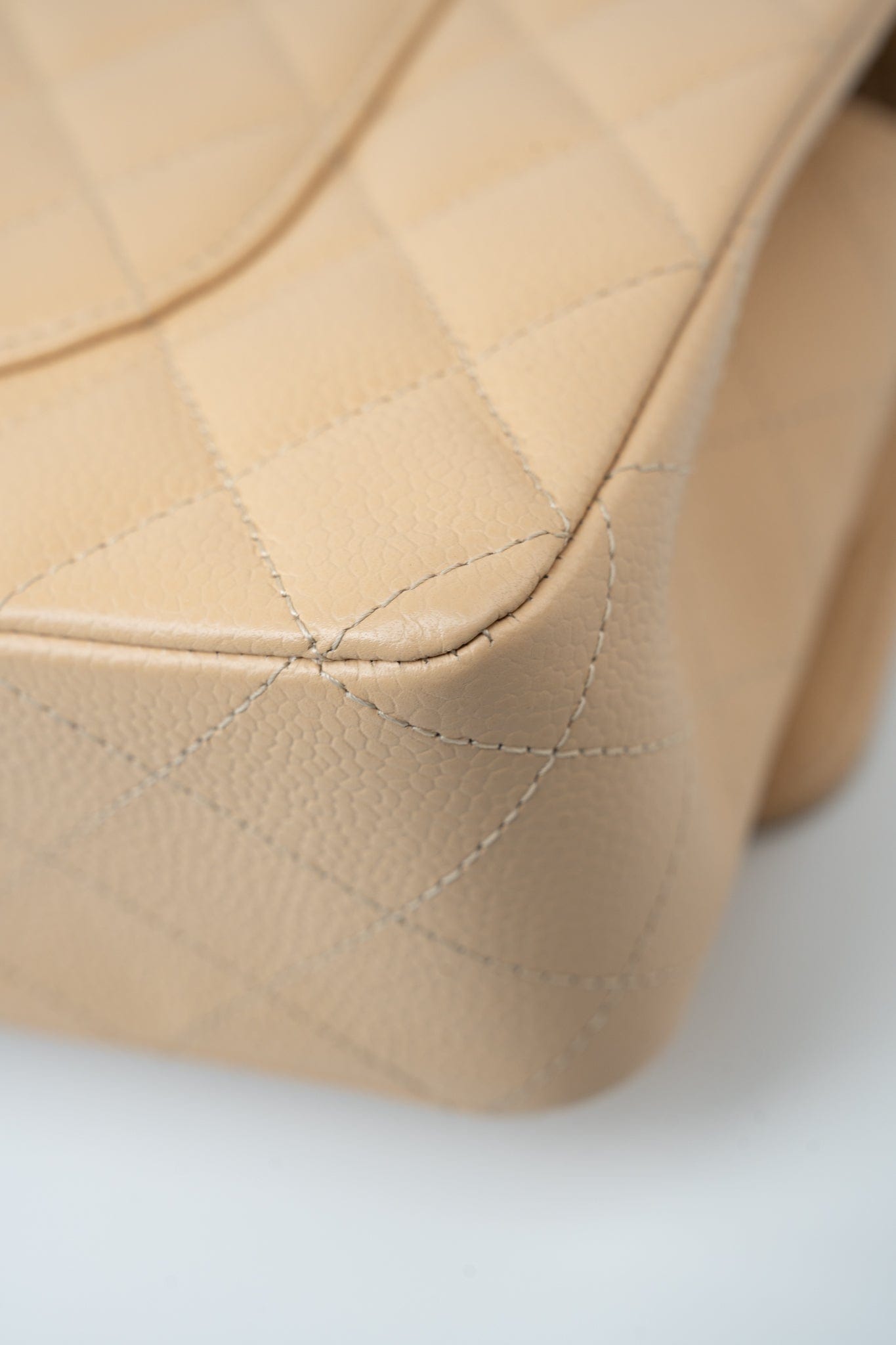 Beige Clair Caviar Quilted Classic Flap Medium Gold Hardware