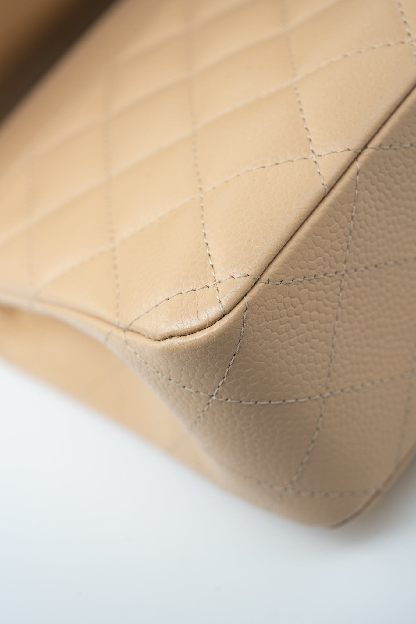 Beige Clair Caviar Quilted Classic Flap Medium Gold Hardware