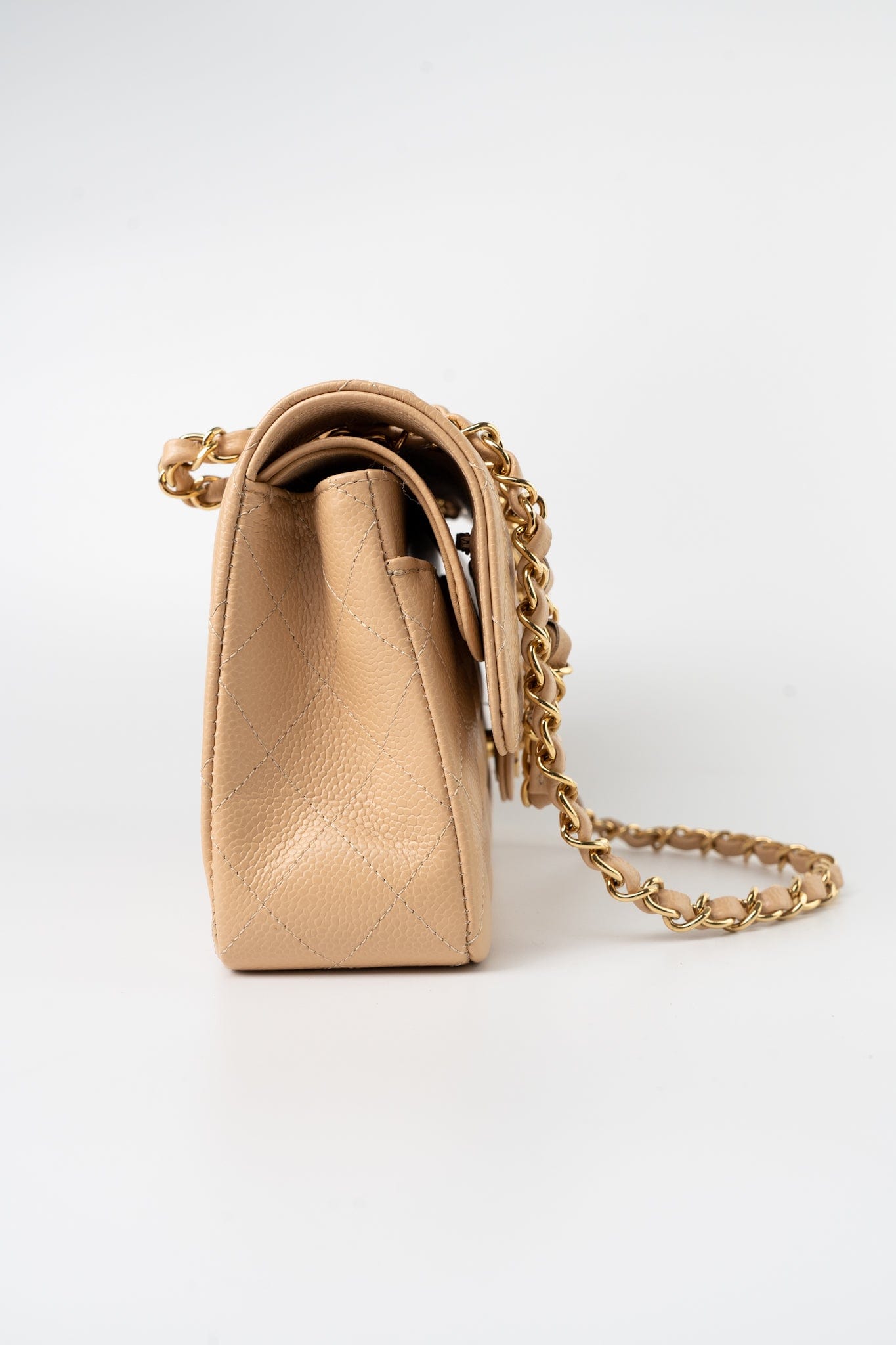 Beige Clair Caviar Quilted Classic Flap Small Gold Hardware