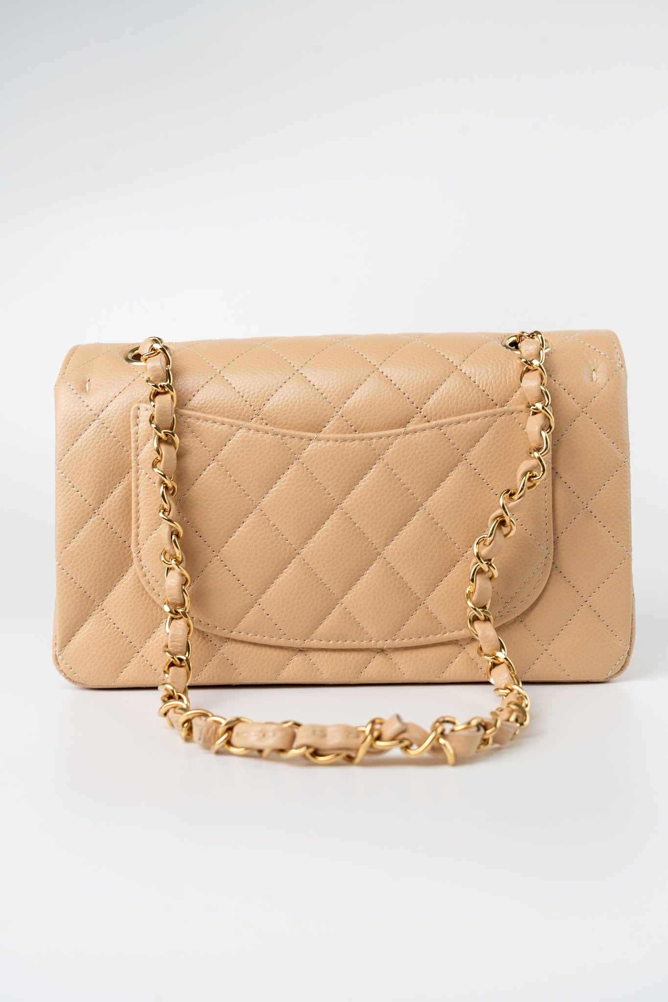 Beige Clair Caviar Quilted Classic Flap Small Gold Hardware