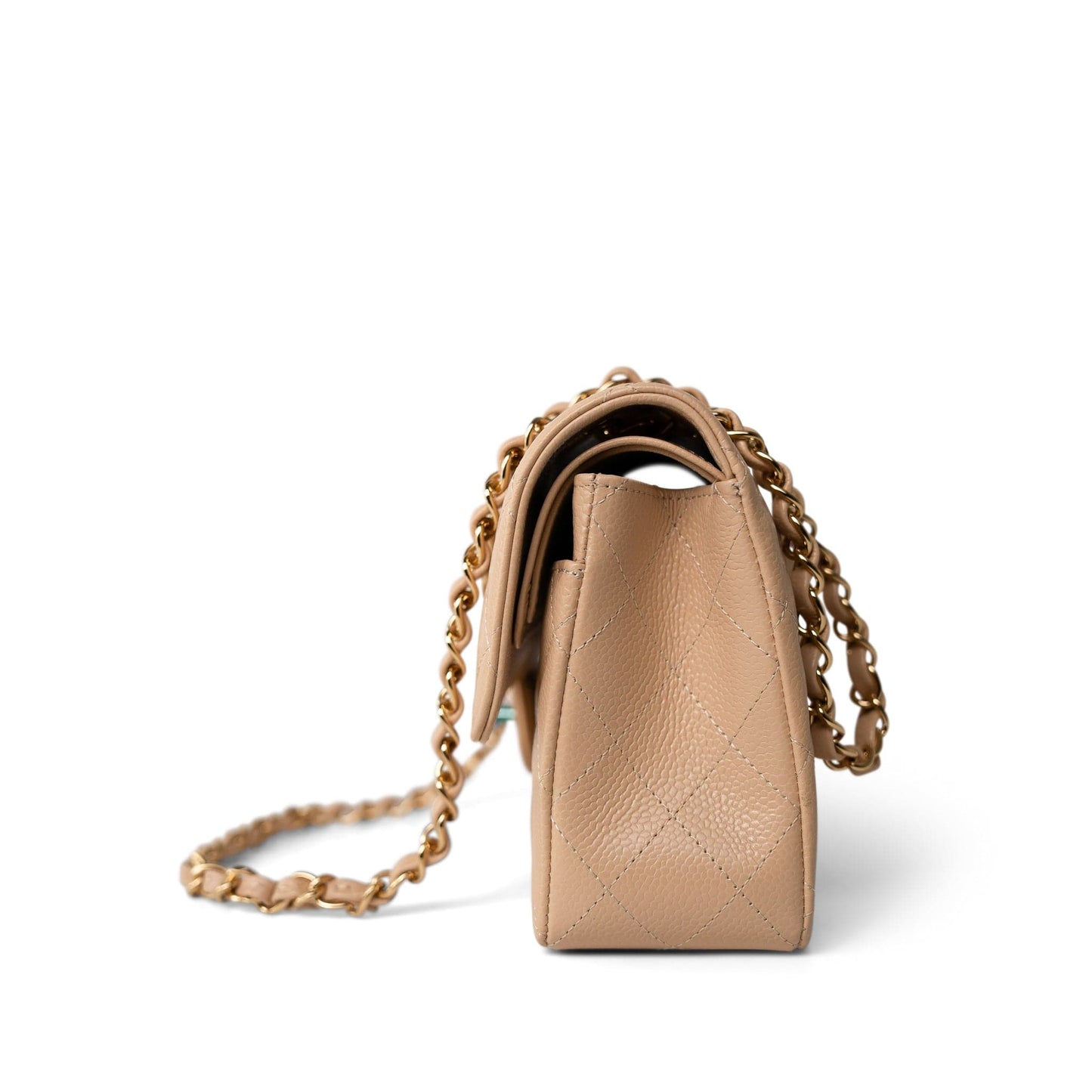 Beige Clair Caviar Quilted Classic Flap Small Gold Hardware